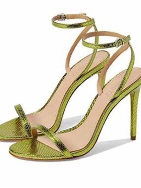 SCHUTZ Metallic Lime Green Ankle-Strap Stiletto Sandals